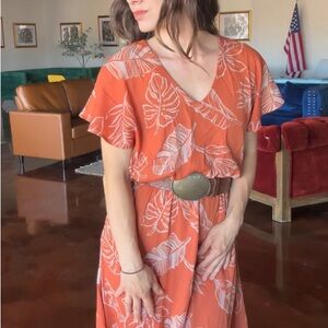 Orange Leaf Print Dress